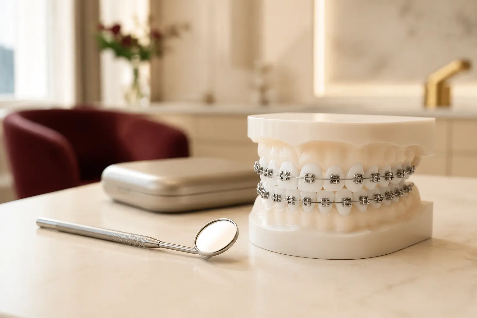 Orthodontic model demonstrating dental braces
