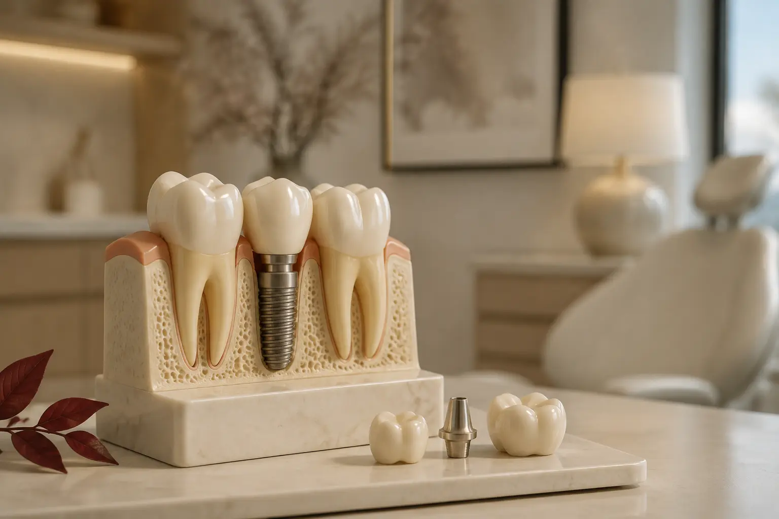 Dental implant demonstration model in a consultation room